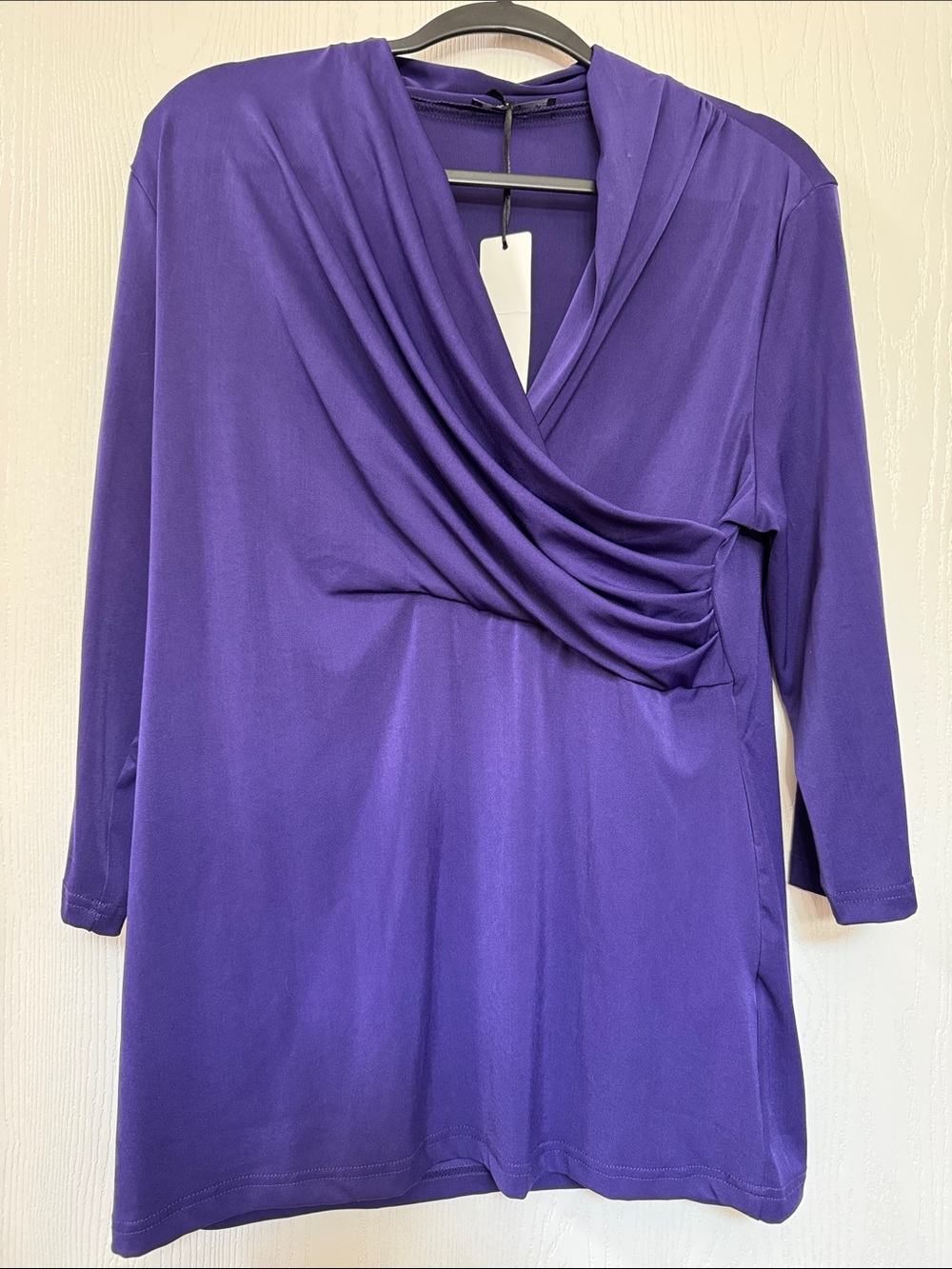 Women's Purple Draped V-Neck Long Sleeve Dress Top